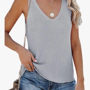 Gray Ribbed Knit Women's Sweater Tank Top
